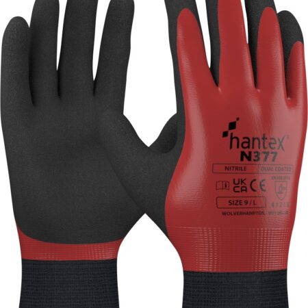 N377 HANTEX - dual nitrile coated general handling glove that is perfect for especially wet or oily applications £2.29/pair sold in packs of 10