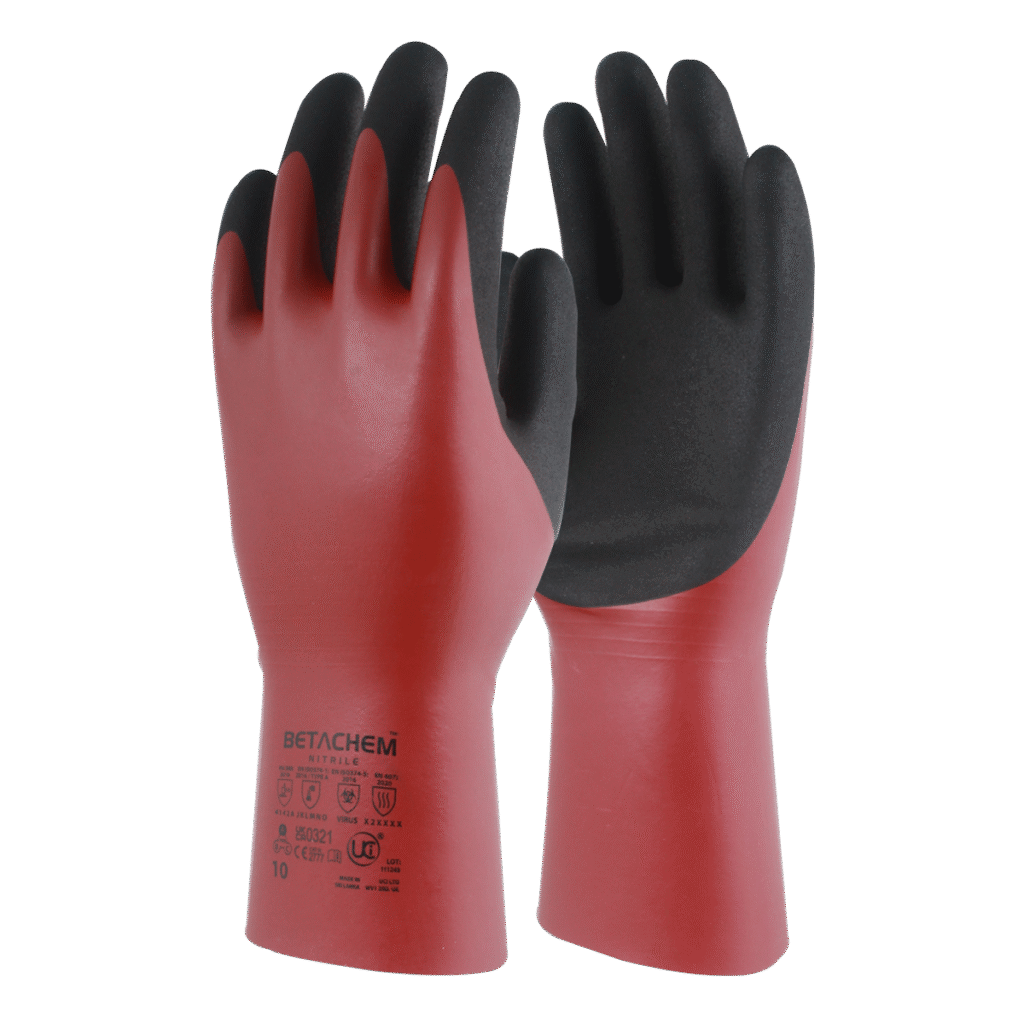 BETACHEM Dual Coated Nitrile Chemical Gauntlet Gloves
