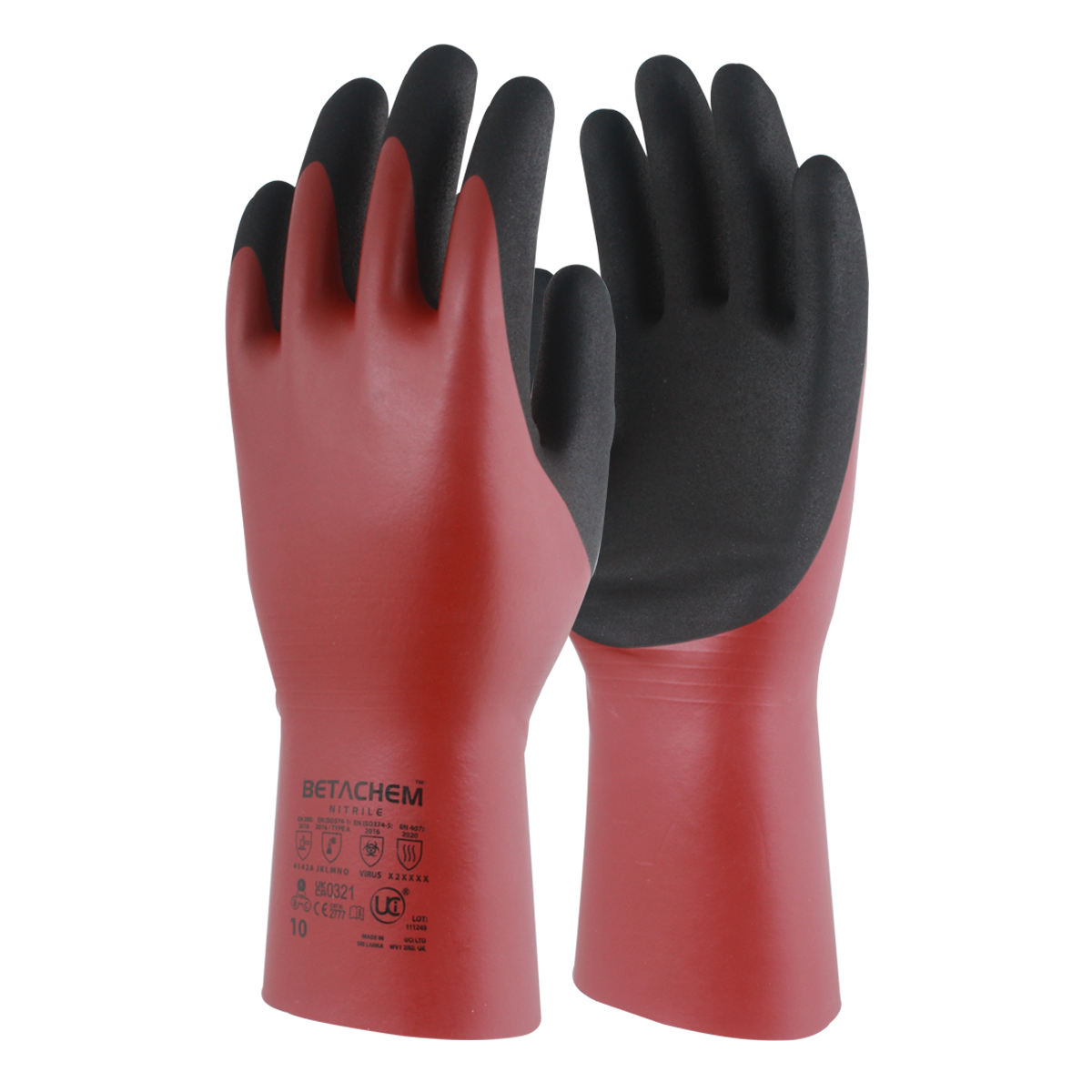 BETACHEM Dual Coated Nitrile Chemical Gauntlet Gloves - Image 1
