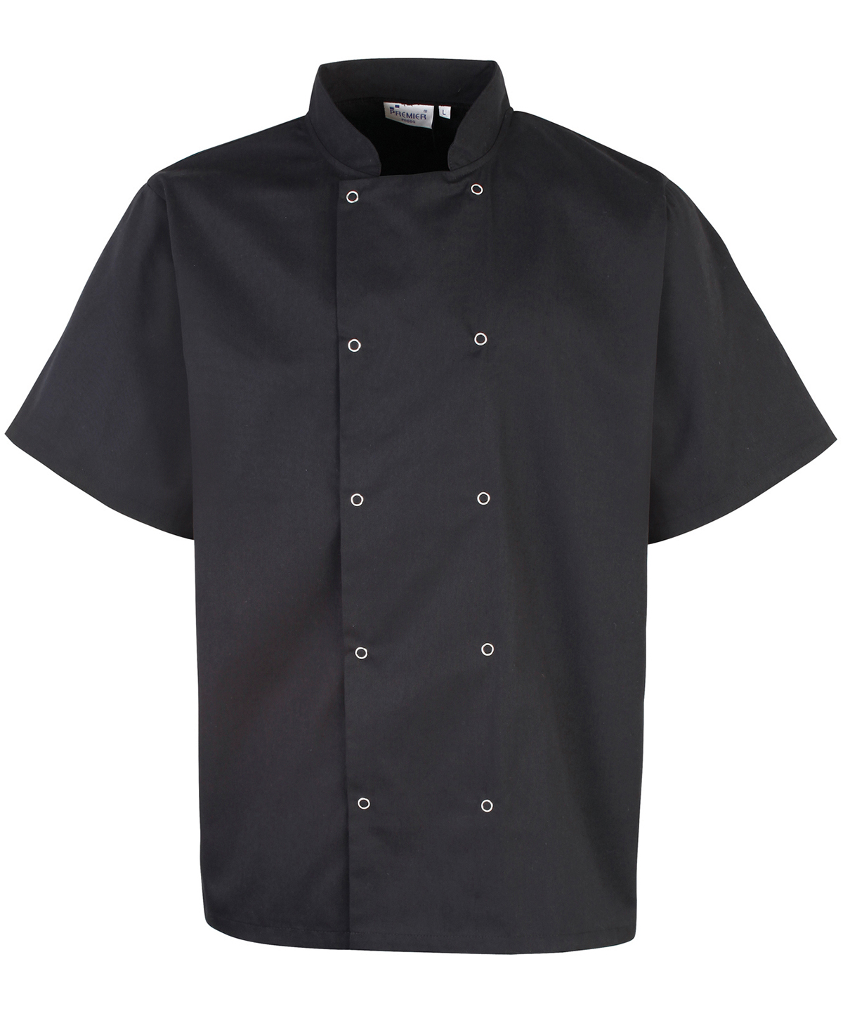 PR664 - Studded front short sleeve chef's jacket,  Mandarin Collar with topstitching - Image 4