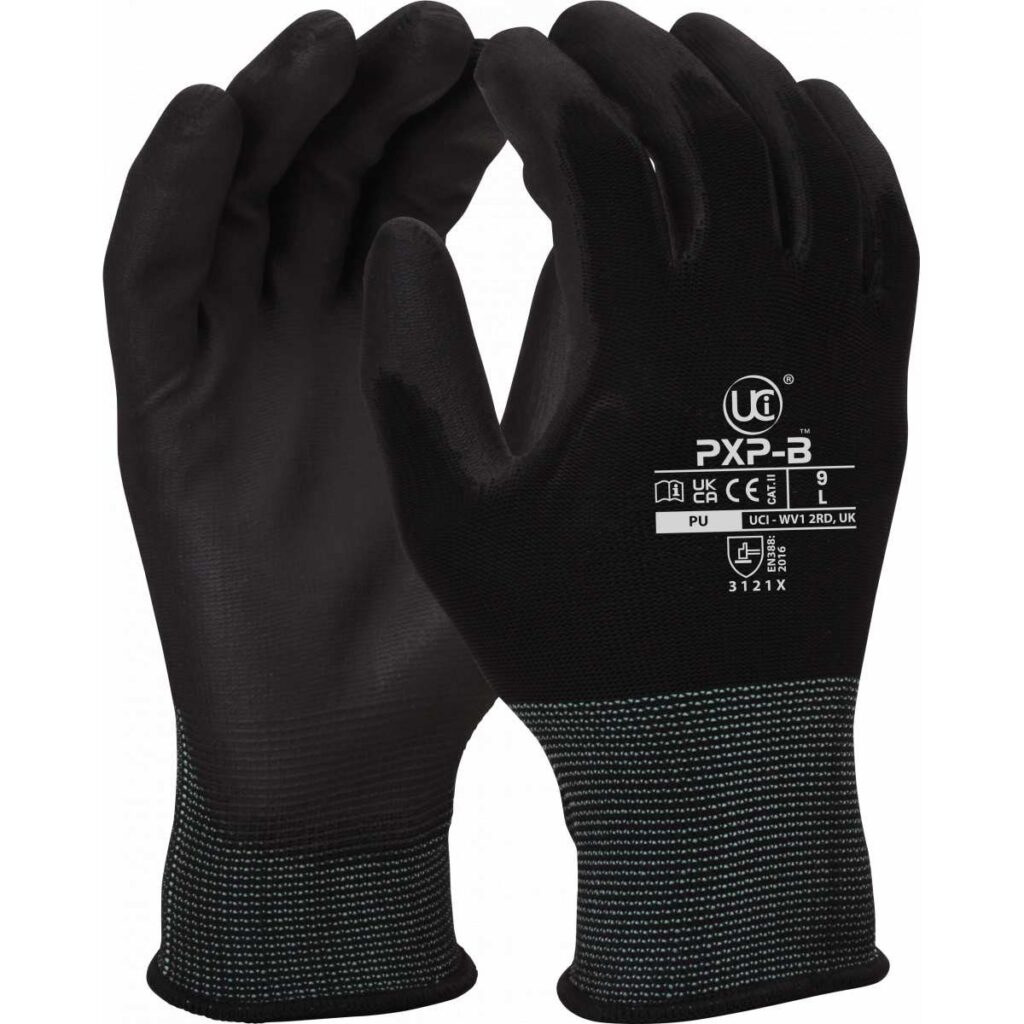 PXP-B - PU COATED POLYESTER BLACK, A 13 gauge, light weight polyester liner with a tough polyurethane coating