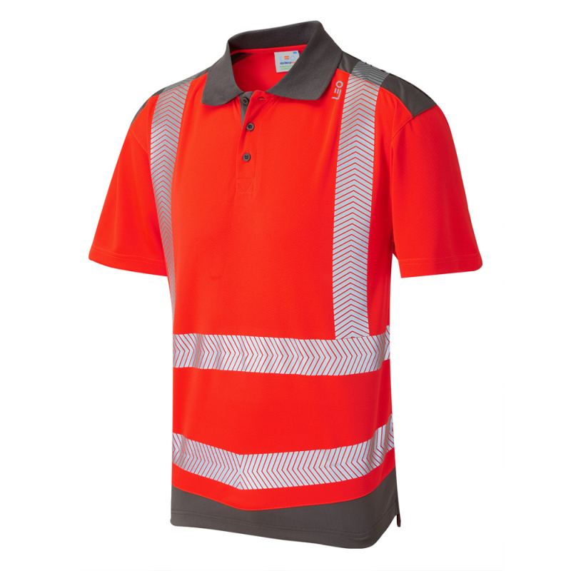 P14-R/GY-LEO - Peppercombe ISO 20471 Class 2 Coolviz Plus Polo Shirt Red/Grey