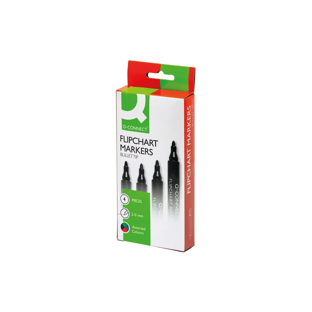 KF01551 - Q-Connect Flipchart Marker Pen Bullet Tip Assorted (Pack of 4)