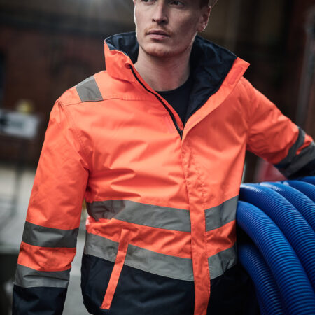 TRA218- Regatta Pro Hi Vis Bomber Jacket, angled hi-vis chevrons show which way you’re facing in low light. - Image 5