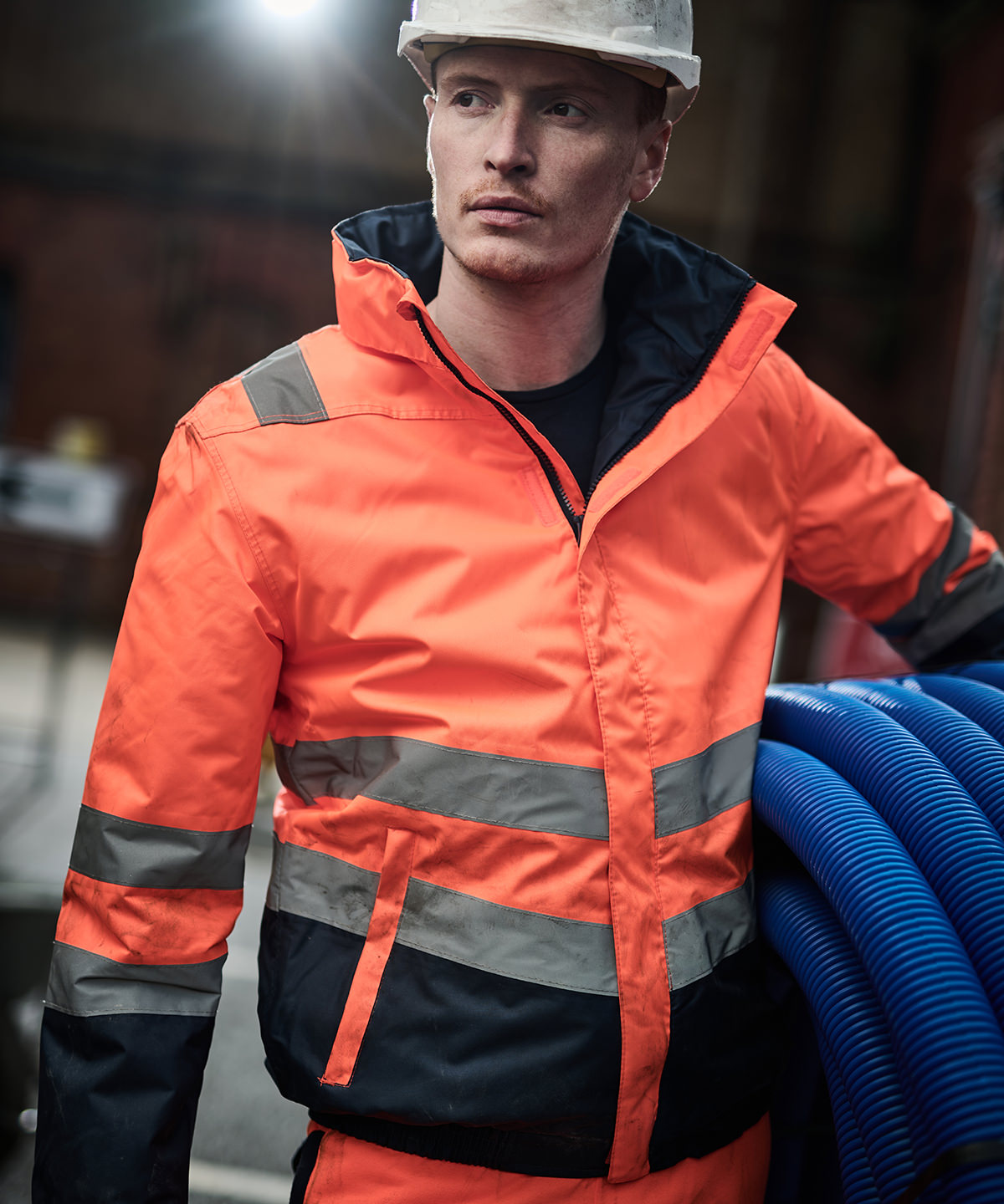 TRA218- Regatta Pro Hi Vis Bomber Jacket, angled hi-vis chevrons show which way you’re facing in low light. - Image 5