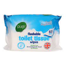 PURE FLUSHABLE TOILET TISSUE WIPES 60 PACK