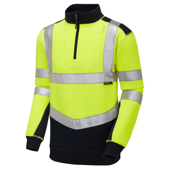Tapeley ISO 20471 Cl 2 EcoViz PC Dual Colour 1/4 Zip Sweatshirt Yellow/Navy