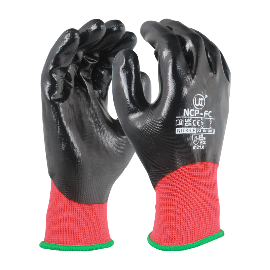 NCP-FC, RED/BLACK FULLY COATED NITRILE GLOVE £1.05/pair sold in packs of 10