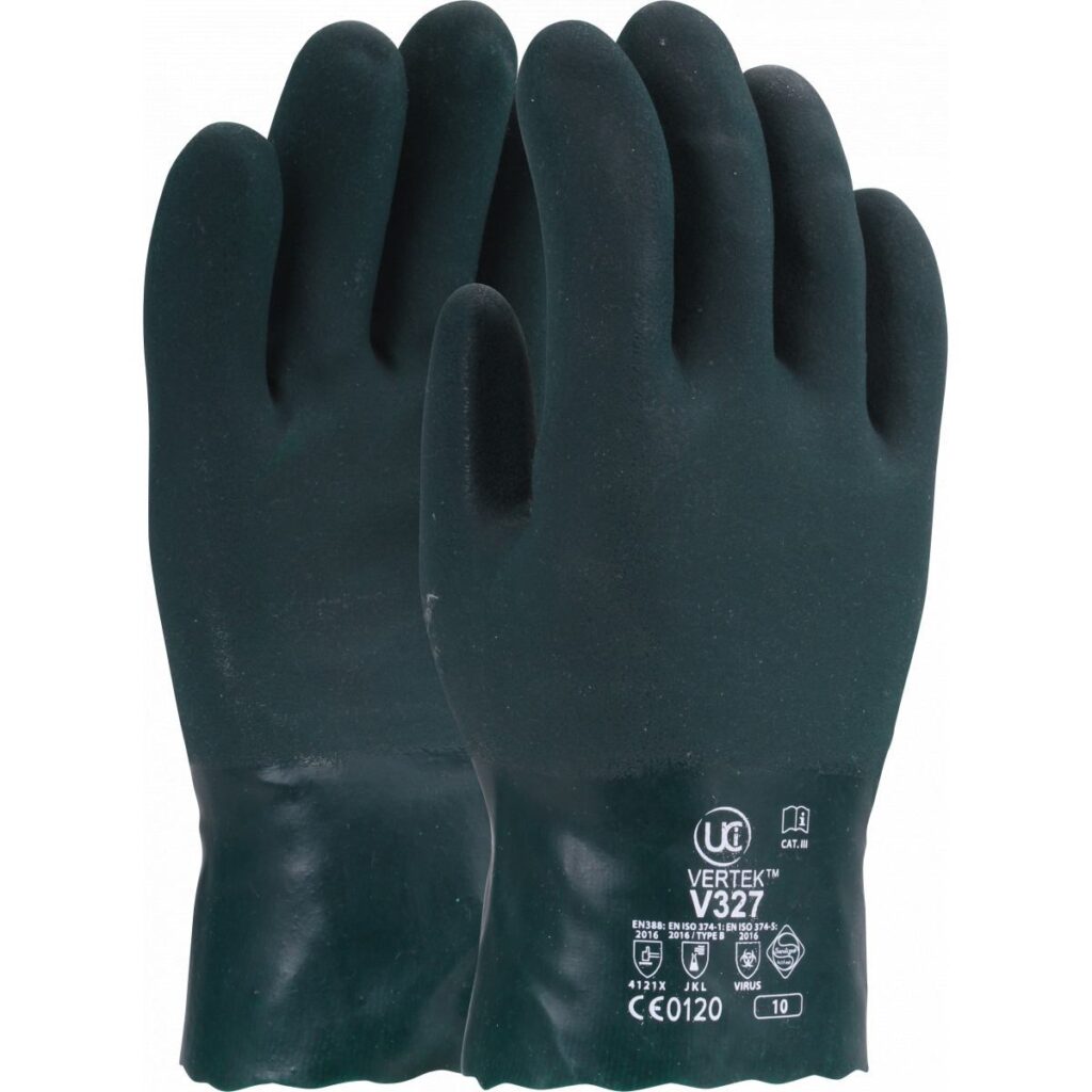 V327 Premium Green Double-Dipped PVC Chemical Resistant Gauntlet