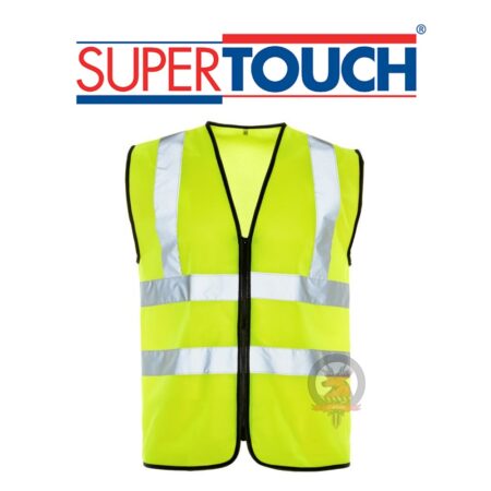 32341-logo Supertouch Yellow Hi Vis Vests, Zip-Fastening-EN20471 With sub dye logo front and back