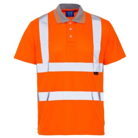 39E81-  Hi Vis Orange Bird Eye Polo Shirt, breathable fabric to keep workers cool
