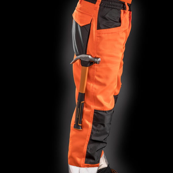 R327X - Safety Cargo Trousers Hi Vis Orange tough & hardwearing with mechanical stretch