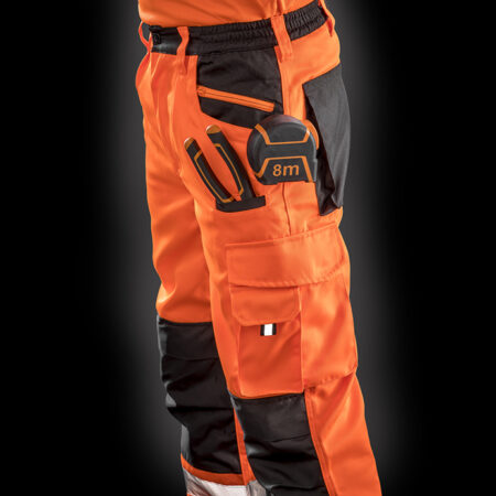 R327X - Safety Cargo Trousers Hi Vis Orange tough & hardwearing with mechanical stretch