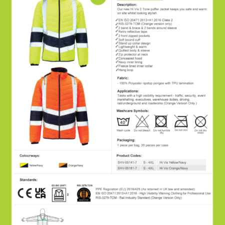 Hi Vis Orange 2 Tone Puffer Jacket Stylish, safe and warm RIS-3279-TOM - Image 2