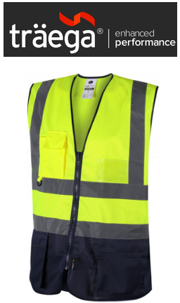 TWC05 - Traega Enhanced Visibility EXECUTIVE WAISTCOAT with Reflexr Hi Vis Tape EN20471- Yellow/Navy