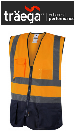 TWC05 - Traega Enhanced Visibility EXECUTIVE WAISTCOAT with Reflexr Hi Vis Tape EN20471- Orange/Navy