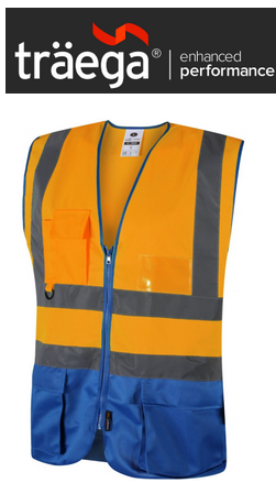TWC06 -  Traega Enhanced Visibility EXECUTIVE WAISTCOAT with Reflexr Hi Vis Tape EN20471- Orange/Royal OR/RB