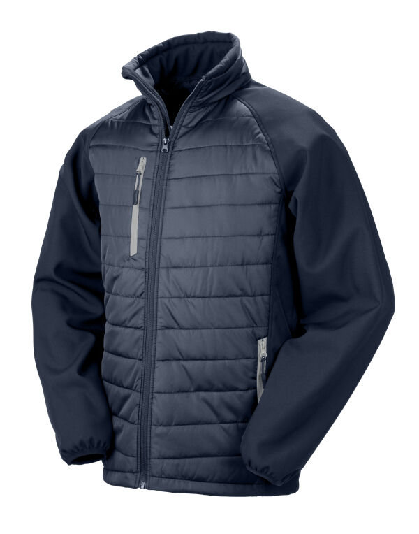 Result R237X Compass-Colour trim, softshell with on-trend padding for extra warmth. It is showerproof, breathable, and windproof.