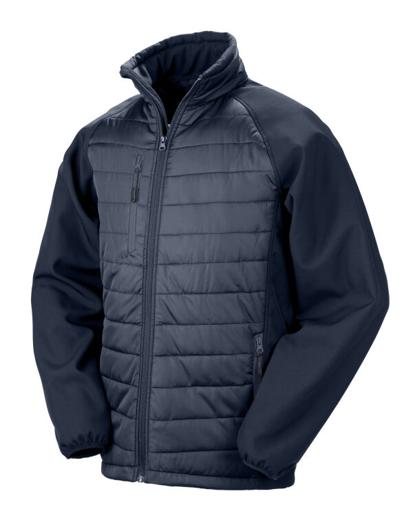 Result R237X Compass-Colour trim, softshell with on-trend padding for extra warmth. It is showerproof, breathable, and windproof.