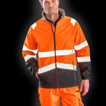 R450X Result 3 layer Safety Softshell  Orange water-repellent finish, breathable, and windproof