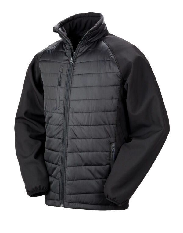 Result R237X Compass-Colour trim, softshell with on-trend padding for extra warmth. It is showerproof, breathable, and windproof.