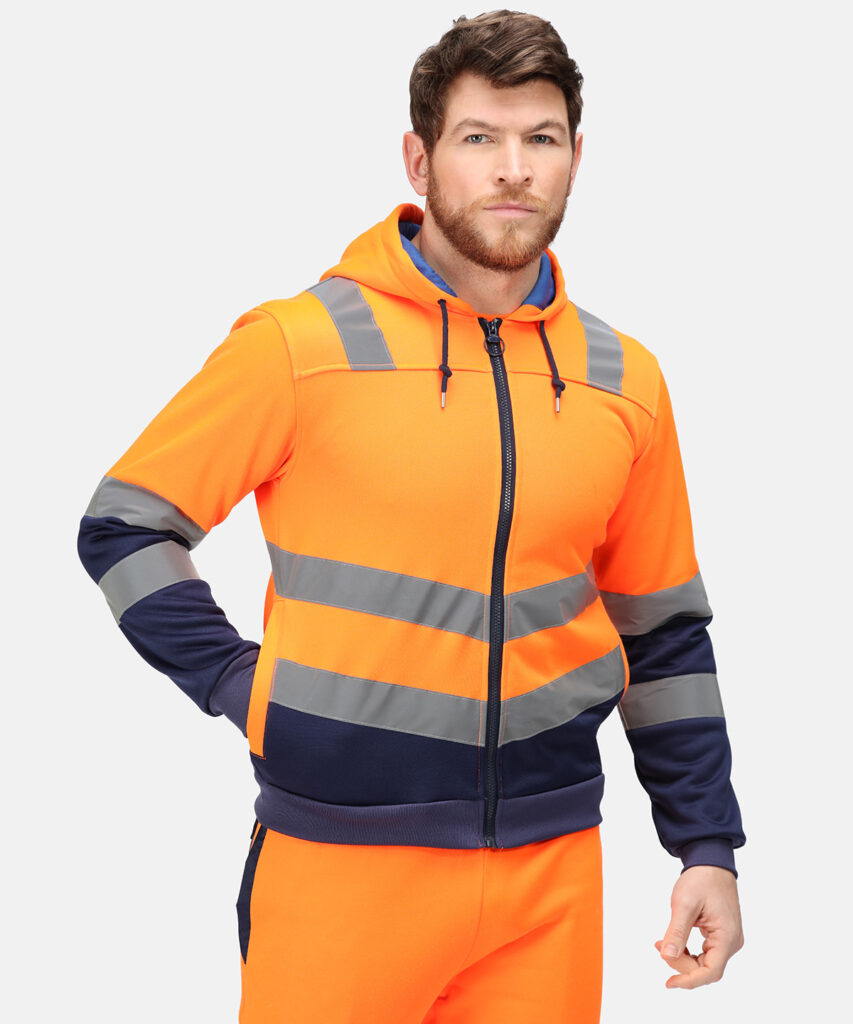 TRF625- Regatta Pro Hi Vis Full Zip Hoodie  Angled hi-vis chevrons show which way you’re facing in low light.