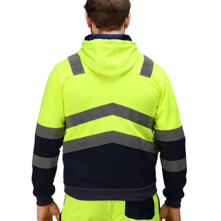TRF625- Regatta Pro Hi Vis Full Zip Hoodie Yellow/Navy. Angled hi-vis chevrons show which way you’re facing in low light. - Image 3