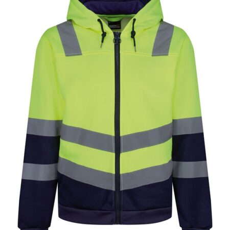 TRF625- Regatta Pro Hi Vis Full Zip Hoodie Yellow/Navy. Angled hi-vis chevrons show which way you’re facing in low light. - Image 4