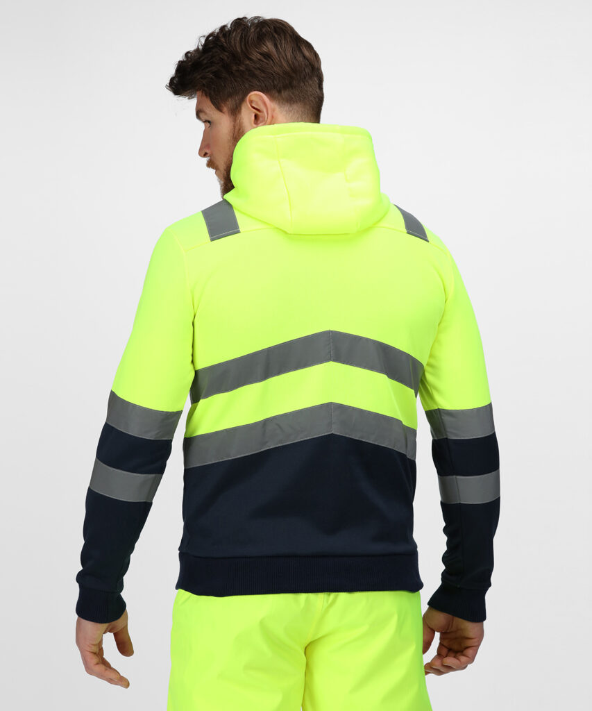 TRF663 Regatta Pro Hi Vis Overhead Hoody Yellow Angled Hi Vis Chevrons show which way you are facing