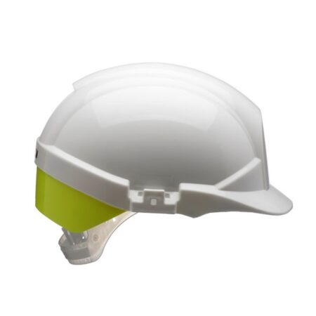 Centurion S12WHVYA Reflex Mid Peak Slip Ratchet Vented Helmet White With High Visibility Yellow/Orange/Silver Flash