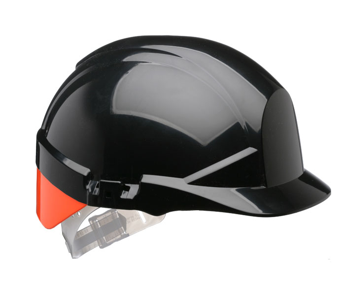Centurion S12KSA Reflex Mid Peak Slip Ratchet Vented Safety Helmet Black with Yellow/Orange/Silver Flash