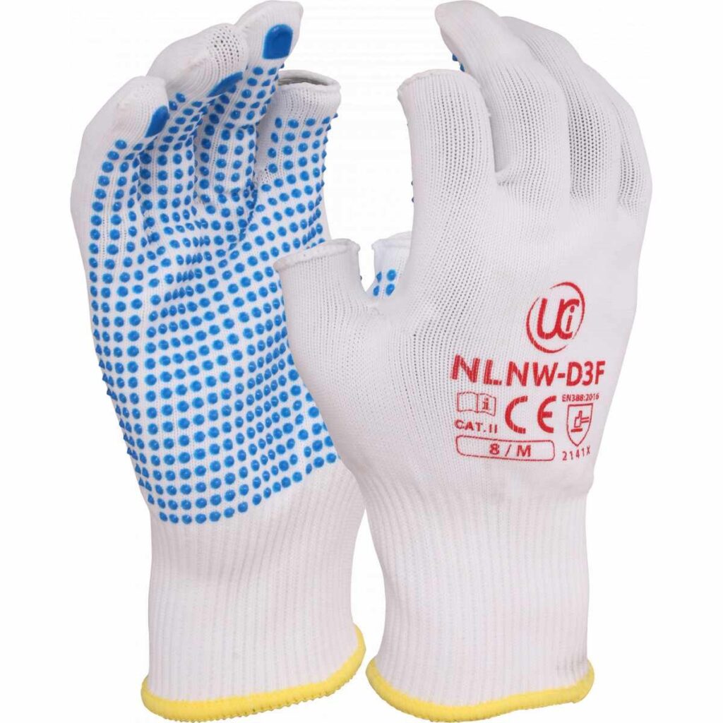 NLNW-D3F  PART FINGERLESS NYLON DOTTED GLOVES