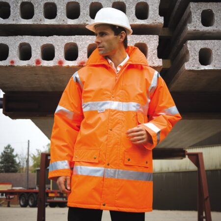 R018X Result SAFETY JACKET Classic, sturdy and weather insulated. ¾ length safety coat for certified protection.