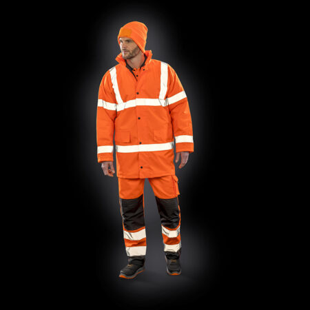Promo Orange Padded Parka safety high-viz coat. A sturdy insulated 3/4 length safety jacket - Image 4