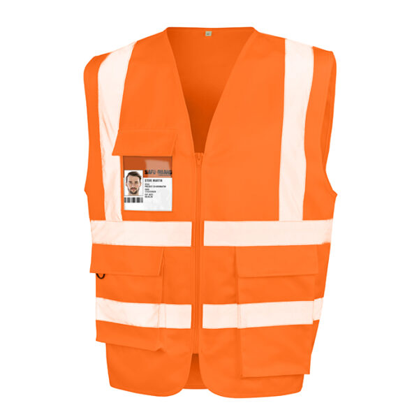 R477X Result Heavy duty polycotton security vest extra-length pocket EN ISO 20471:2013+A1:2016 Class 2