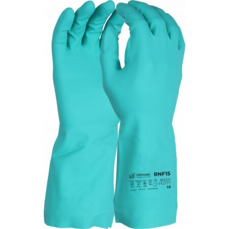 RNF15 - Premium chemical resistant 13 inch flock lined green nitrile, superior grip & abrasion resistance