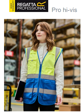TRS251Regatta Pro hi-vis executive vest provides lasting comfort. Yellow/Royal Blue