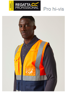 TRS251Regatta Pro hi-vis executive vest provides lasting comfort. Orange/Navy