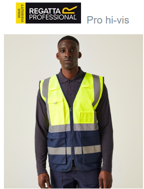TRS251Regatta Pro hi-vis executive vest provides lasting comfort. Yellow/Navy