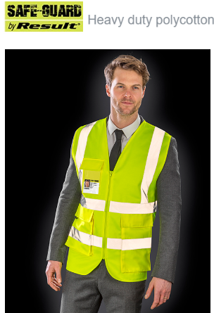 R477X Result Heavy duty polycotton security vest extra-length pocket EN ISO 20471:2013+A1:2016 Class 2