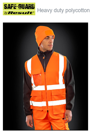 R477X Result Heavy duty polycotton security vest extra-length pocket EN ISO 20471:2013+A1:2016 Class 2