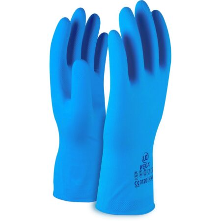 VEGA™ - BLUE  30cm Latex gauntlet with cotton flock lining