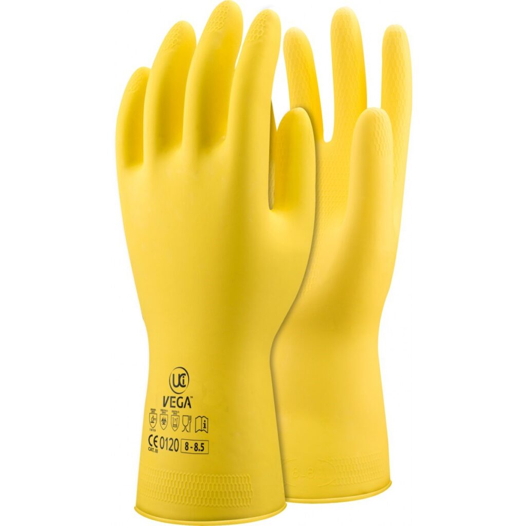 VEGA™ - Yellow 30cm Latex household flock cotton lining with Chemical Protection CASE PRICE | £0.54 PAIR