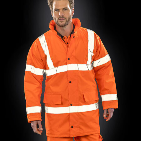 Promo Orange Padded Parka safety high-viz coat. A sturdy insulated 3/4 length safety jacket - Image 2