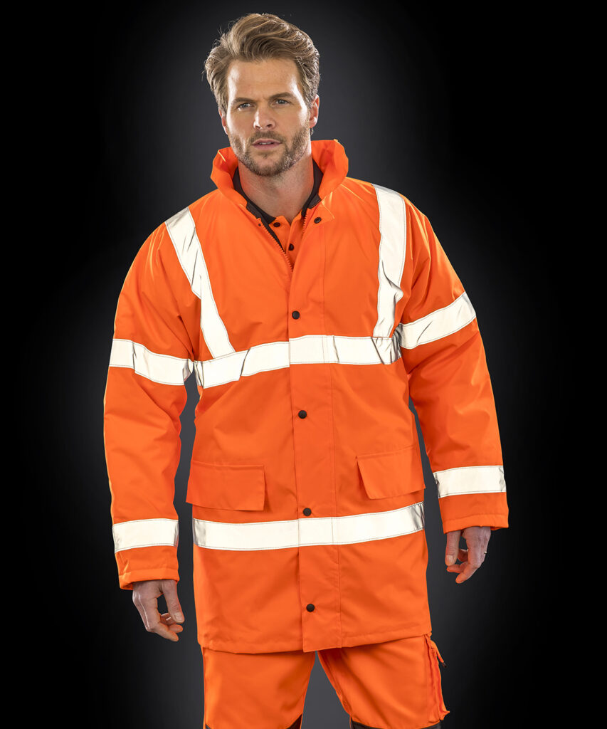 Promo Orange Padded Parka safety high-viz coat. A sturdy insulated 3/4 length safety jacket
