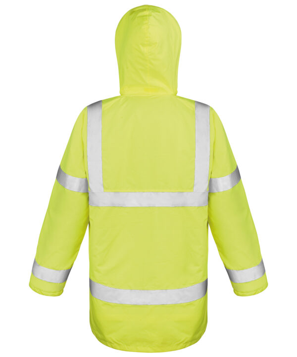 Promo Yellow Padded Parka safety high-viz coat. A sturdy insulated 3/4 length safety jacket