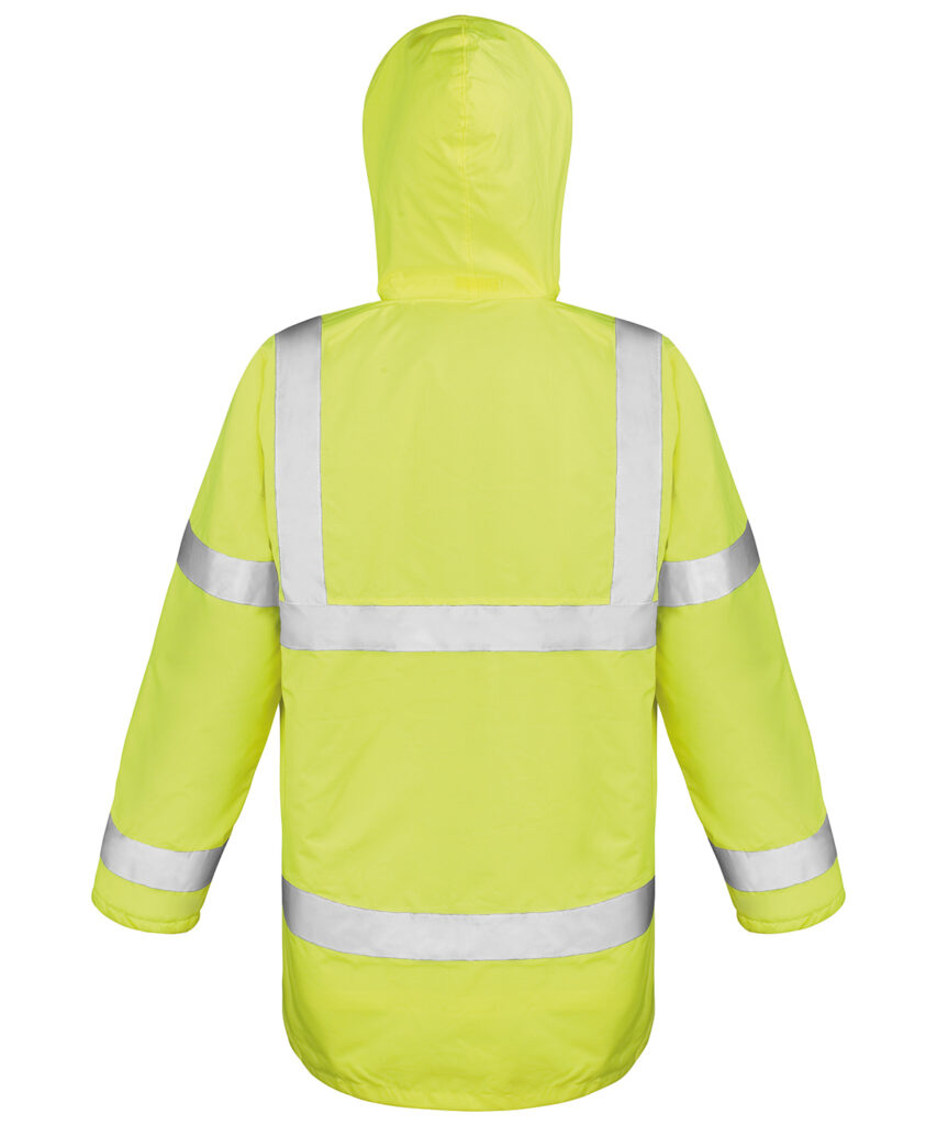 Promo Yellow Padded Parka safety high-viz coat. A sturdy insulated 3/4 length safety jacket