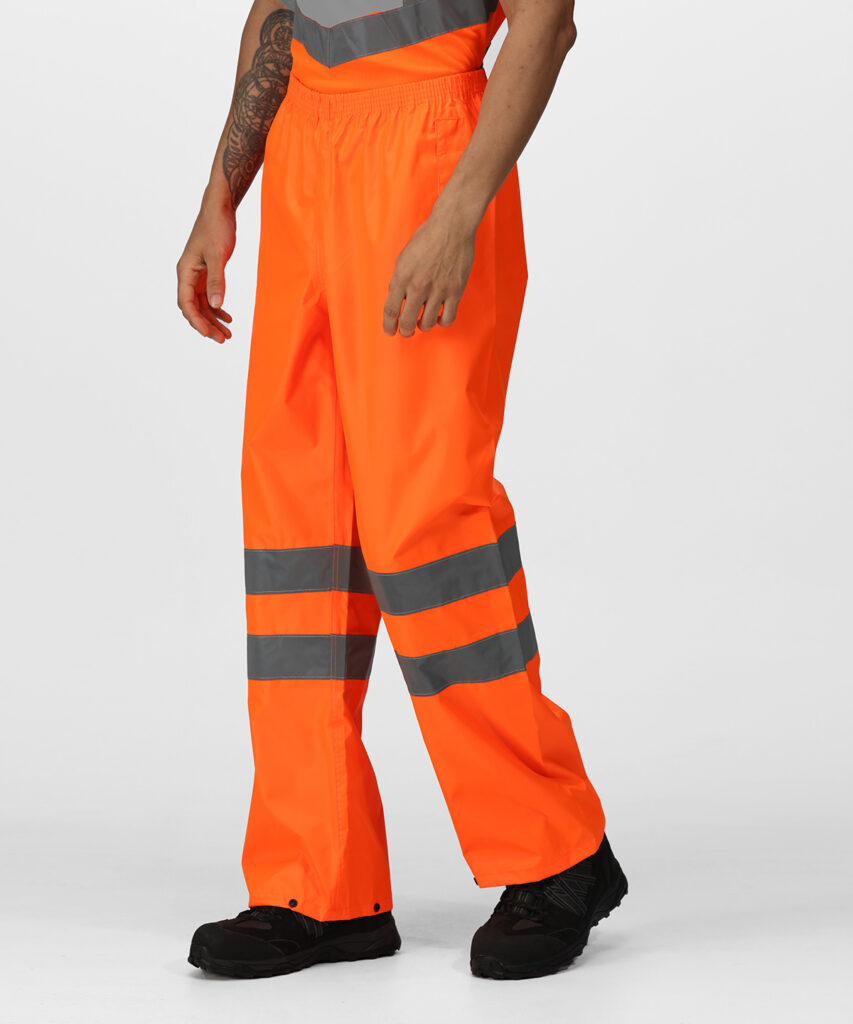 TRW498 Regatta Hi-vis pro waterproof and breathable pack-away trousers Orange