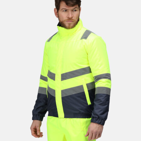 TRA218- Regatta Pro Hi Vis Bomber Jacket, angled hi-vis chevrons show which way you’re facing in low light. - Image 4