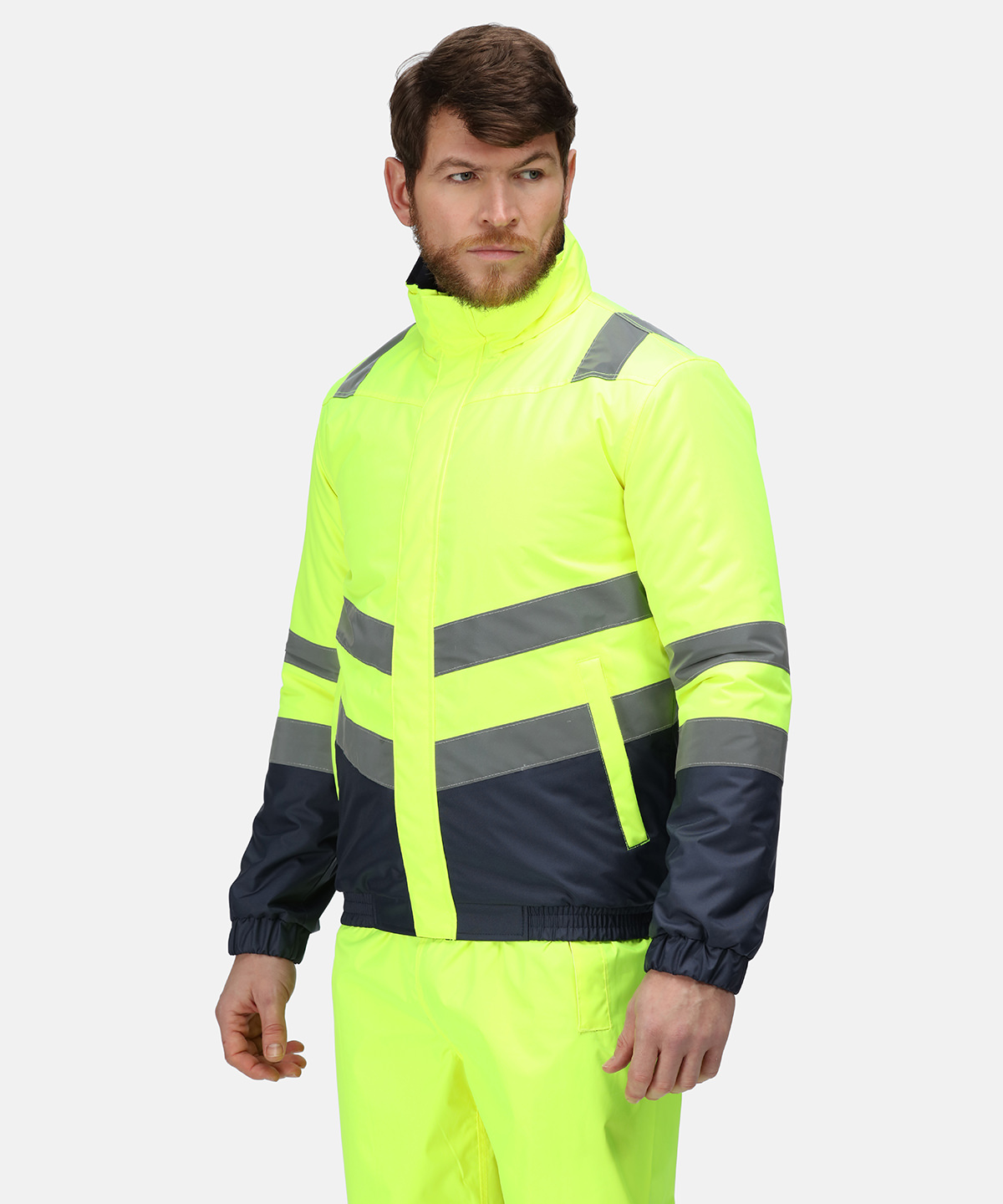 TRA218- Regatta Pro Hi Vis Bomber Jacket, angled hi-vis chevrons show which way you’re facing in low light. - Image 4